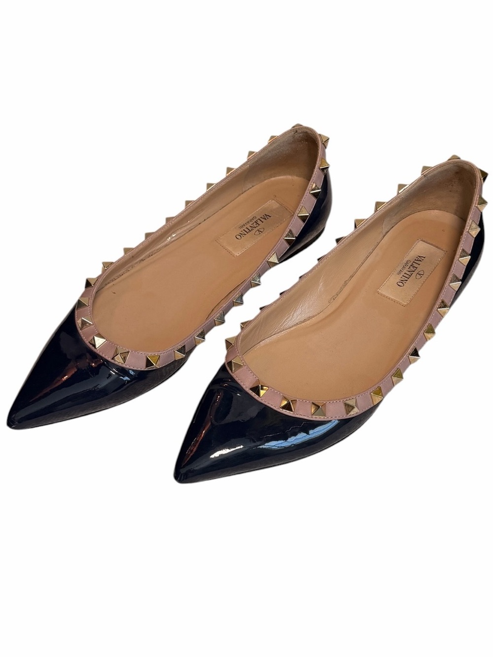 Valentino Rockstud Patent Leather Studded Ballet Flat Pointed Toe Size 36